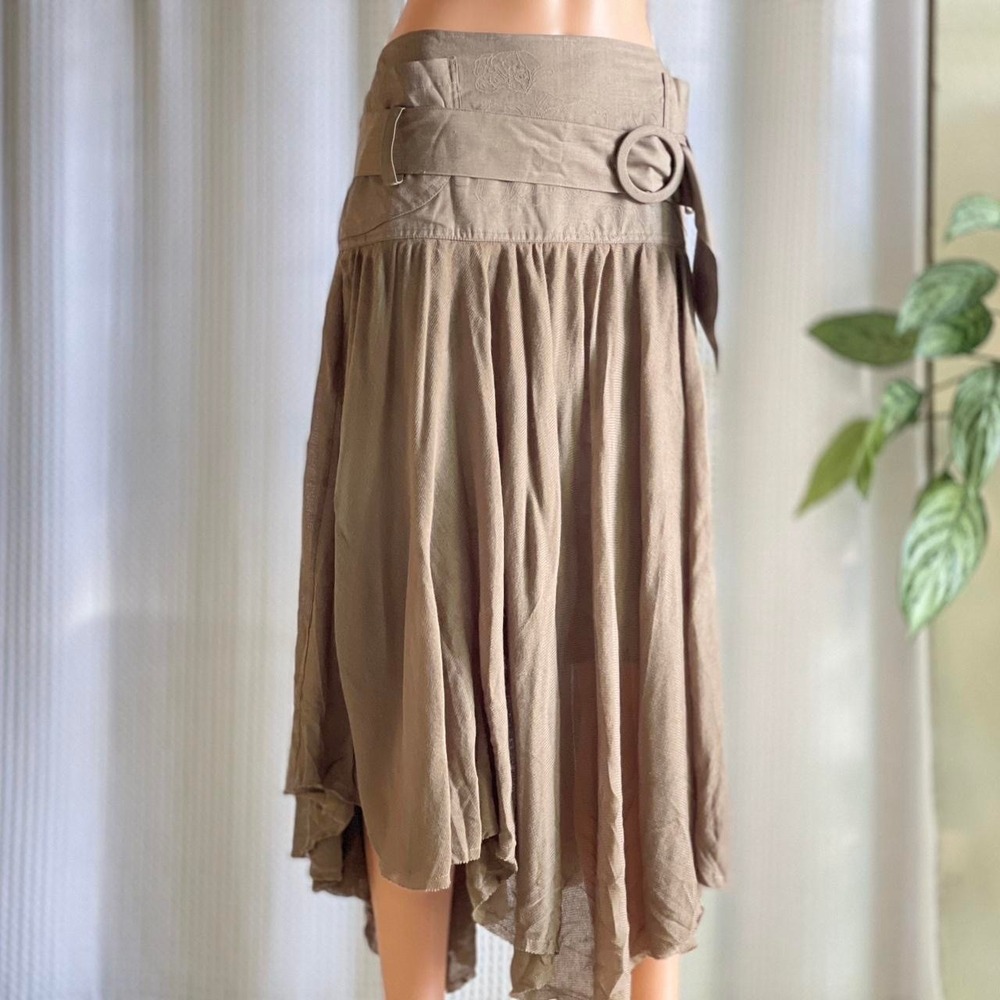 NWT‎ Vintage Y2K Lundgren Og Windinge Tan Skirt Midi Belted Cottage Fairy Sz S